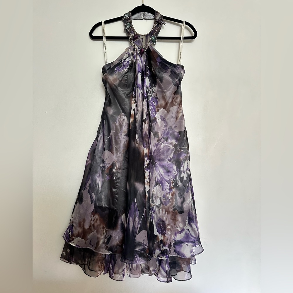 Cinderella Vintage Chiffon Midi Lilac Floral Dress Gem